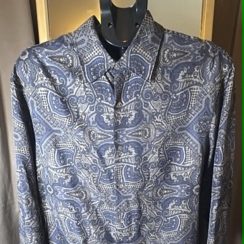 Michael Kors Mens Blue Paisley Long Sleeve Button Down Shirt Size M